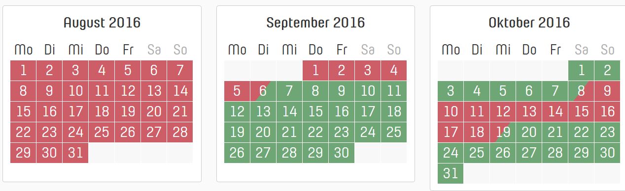 Belegungskalender kalendarisch